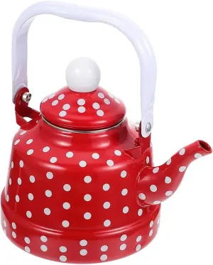 Camping Coffee Pot, Red Vintage Enamel Polka Dot Cute Tea Kettle for Stove Top, Camping Hot Coffee Tea Pot(2.5L)
