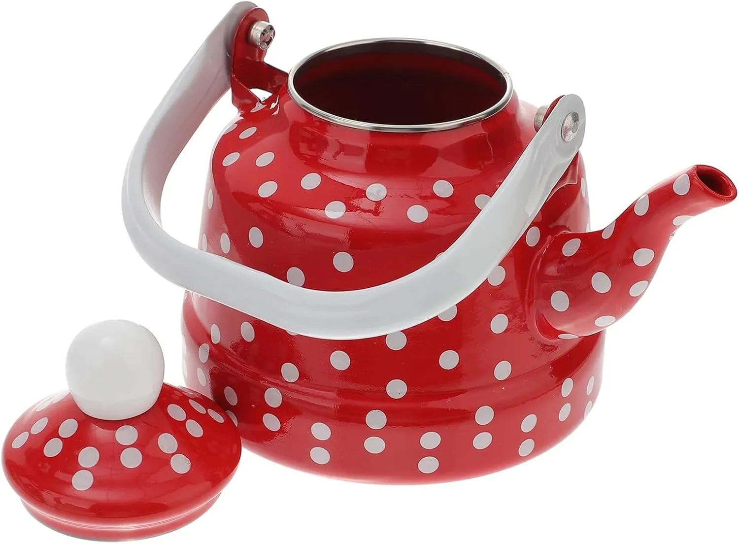 Camping Coffee Pot, Red Vintage Enamel Polka Dot Cute Tea Kettle for Stove Top, Camping Hot Coffee Tea Pot(2.5L)