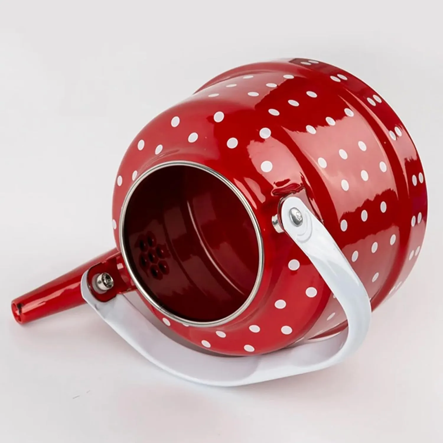 Camping Coffee Pot, Red Vintage Enamel Polka Dot Cute Tea Kettle for Stove Top, Camping Hot Coffee Tea Pot(2.5L)