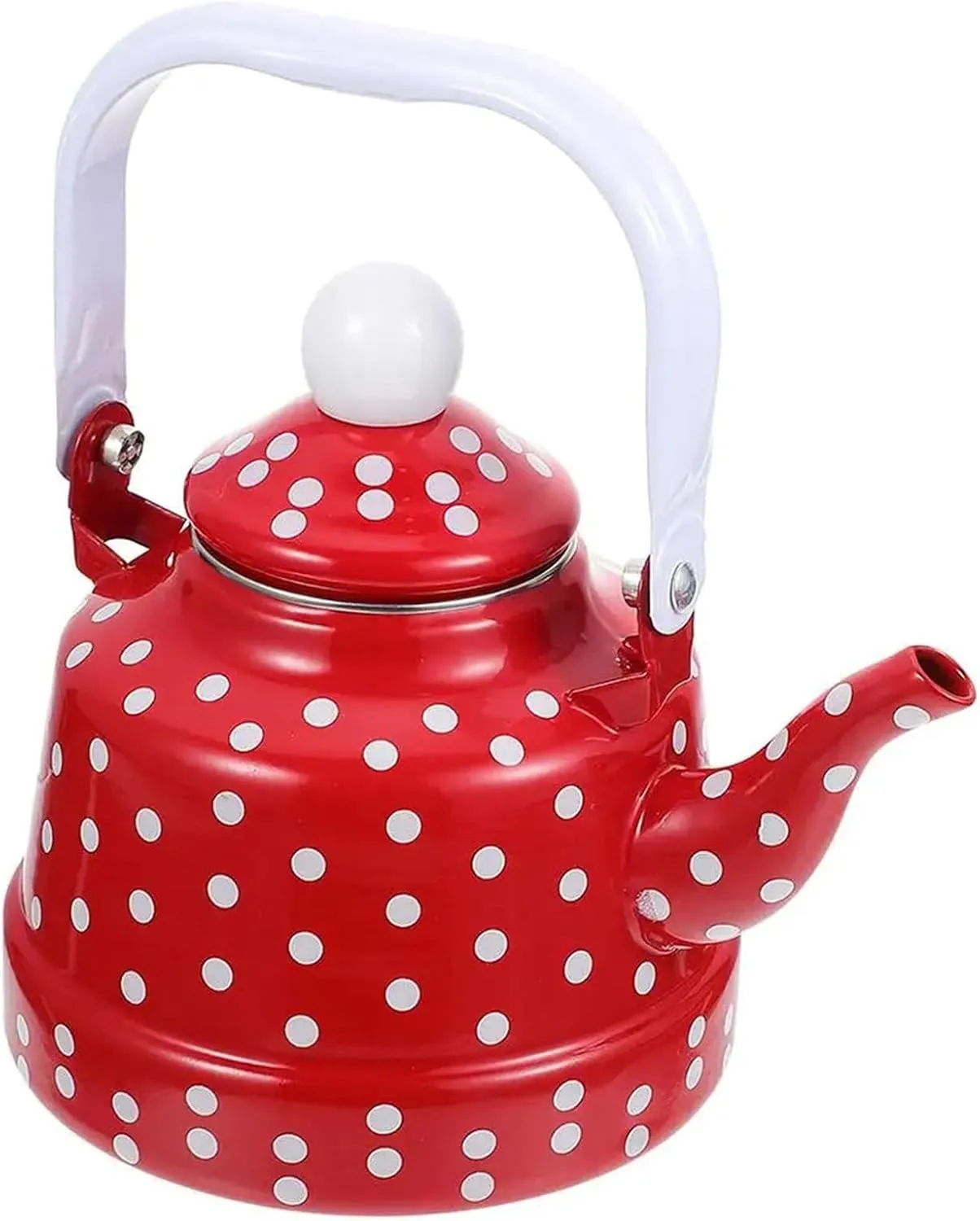 Camping Coffee Pot, Red Vintage Enamel Polka Dot Cute Tea Kettle for Stove Top, Camping Hot Coffee Tea Pot(2.5L)