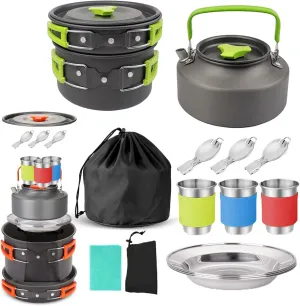 Camping Cookware Set Outdoor Cooking Equipment for Camping Hiking and Picnics for 2-3 People All in One Compact Camp Cooking Set