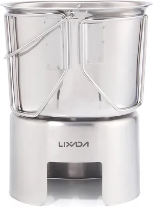 Camping Cookware Stainless Steel Canteen Cup ing Pot with Wood Stove Set for Outdoor Survival Backpacking Hiking Picnic,Backpacking Canteen Cup