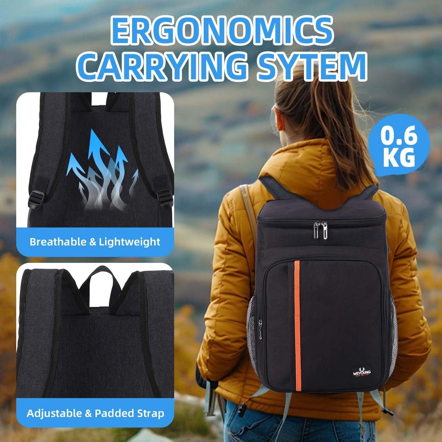 Camping Cooler Backpack 25 Cans, Leak Proof Insulated Thermal Bag, Beach Travel Picnic Lunch Backpack for Men Women