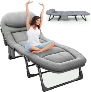 Camping Cot Recliner Portable Folding Bed with Pillow Adjustable Backrest Heavy Duty Frame for Sleeping Travel Office Indoor Outdoor Use (Extra Large(78in))