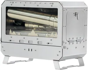 Camping Fire Pit Stainless Steel with Oven & Wide Glass Window Outdoor Stove Patio Fireplace Compact for Winter Camping Hiking Backpacking Ice Fishing