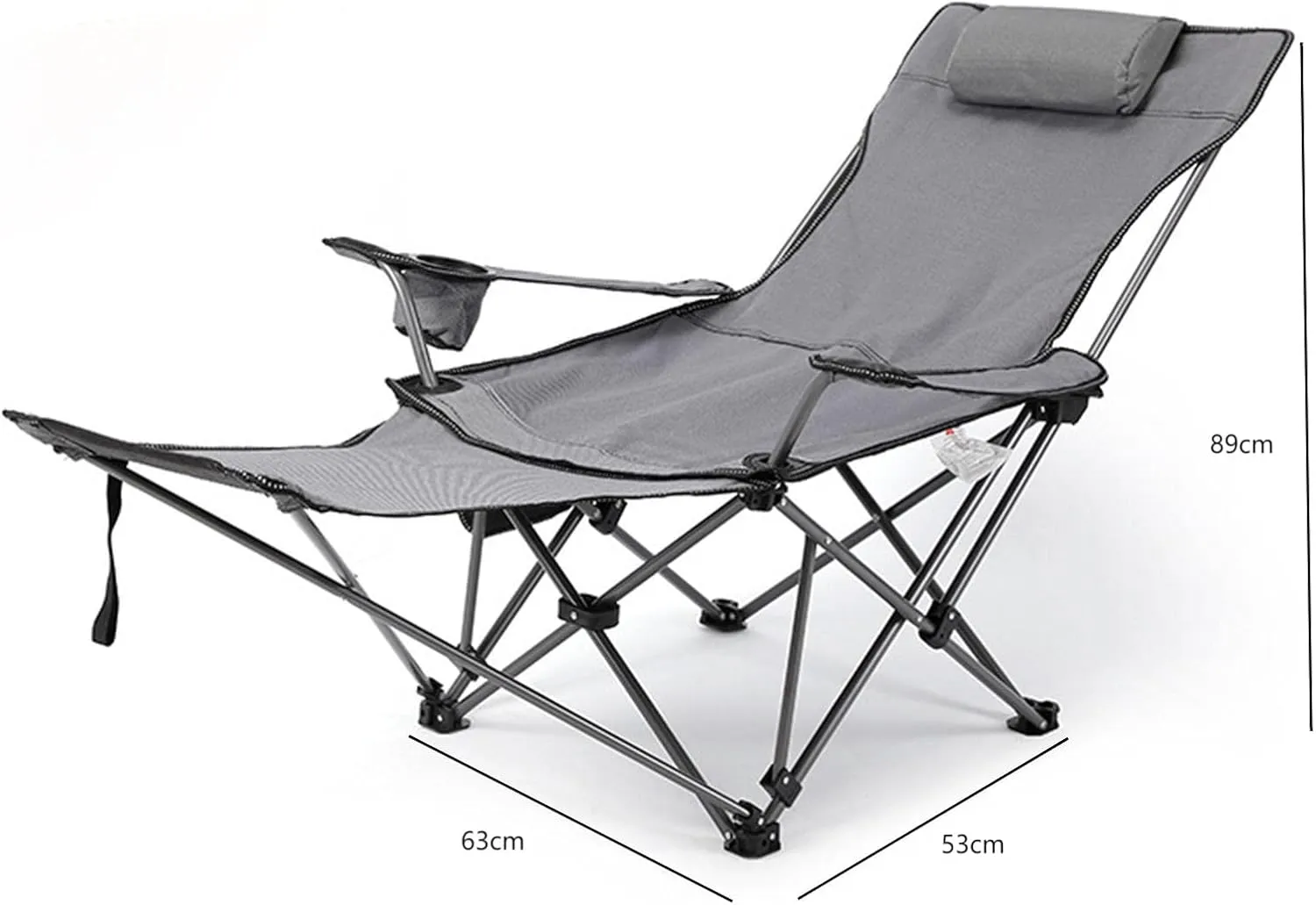 Camping Folding Chair Beach with Footrest Siesta Bed Adjustable Backrest, Portable Reclining Foldable Pillow Cup Holder for Outdoor