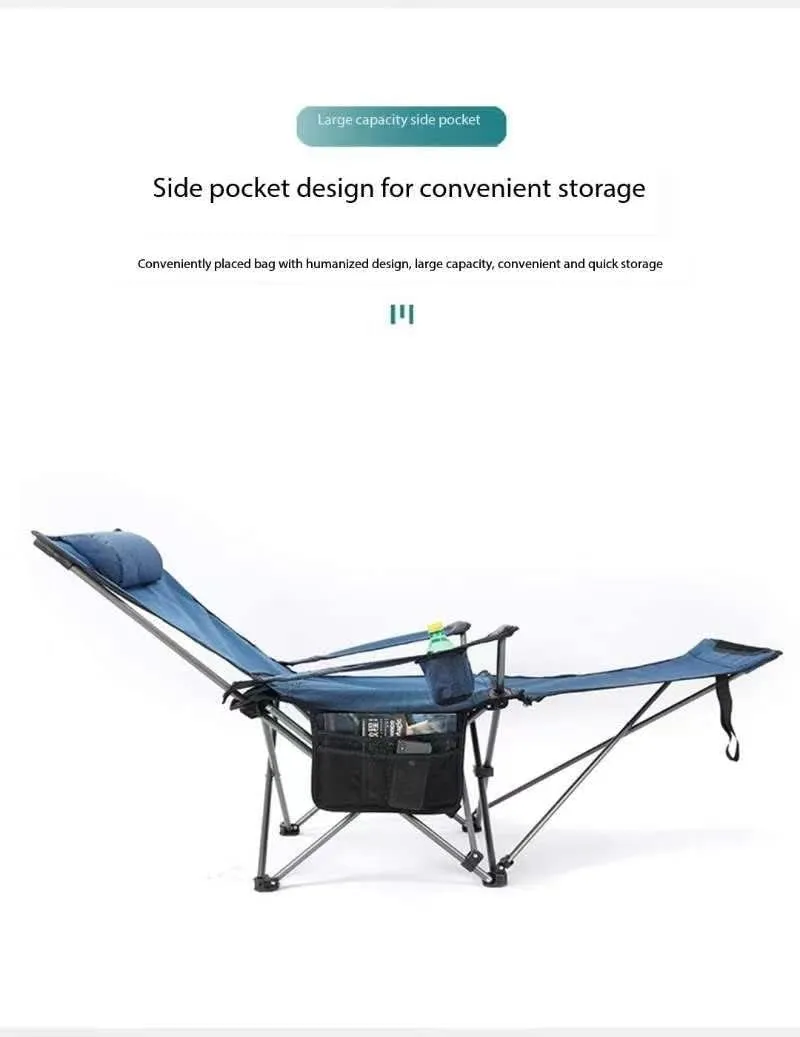 Camping Folding Chair Beach with Footrest Siesta Bed Adjustable Backrest, Portable Reclining Foldable Pillow Cup Holder for Outdoor