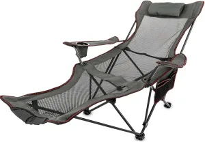 Camping Folding Stools Outdoor Folding Camp Chair Backrest with Footrest Portable Bed Nap Chair for Camping Fishing Foldable Beach Lounge Chair