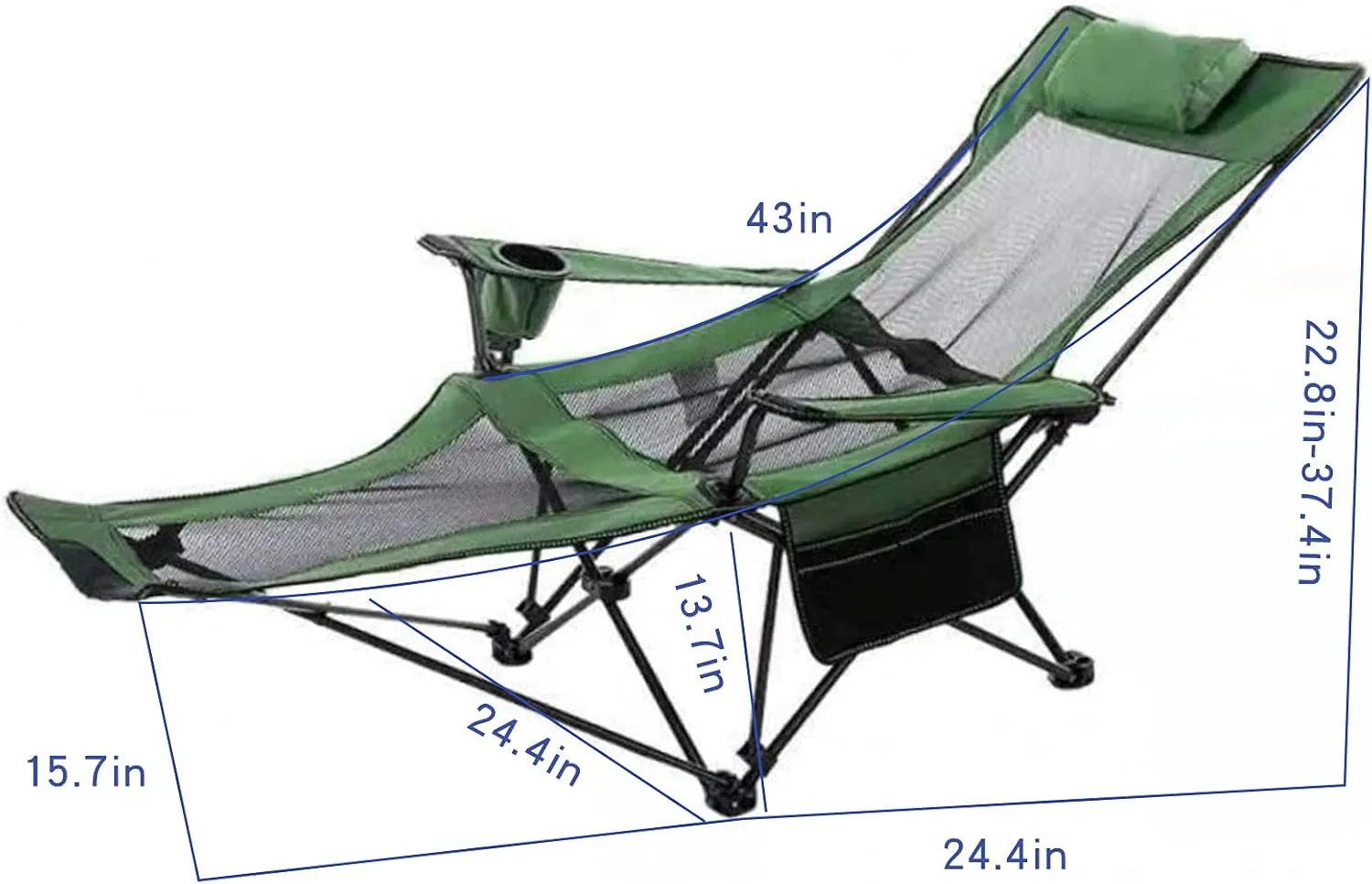 Camping Lounge Chair Folding Camping Chair with Footrest Portable Reclining Camping Chair Headrest Storage Bag Mesh Reclining Chair with Backpack