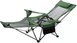Camping Lounge Chair Folding Camping Chair with Footrest Portable Reclining Camping Chair Headrest Storage Bag Mesh Reclining Chair with Backpack
