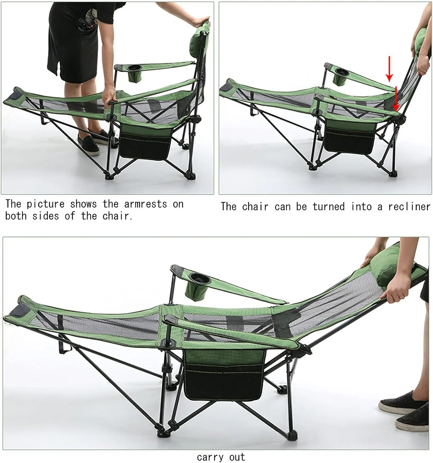 Camping Lounge Chair Folding Camping Chair with Footrest Portable Reclining Camping Chair Headrest Storage Bag Mesh Reclining Chair with Backpack