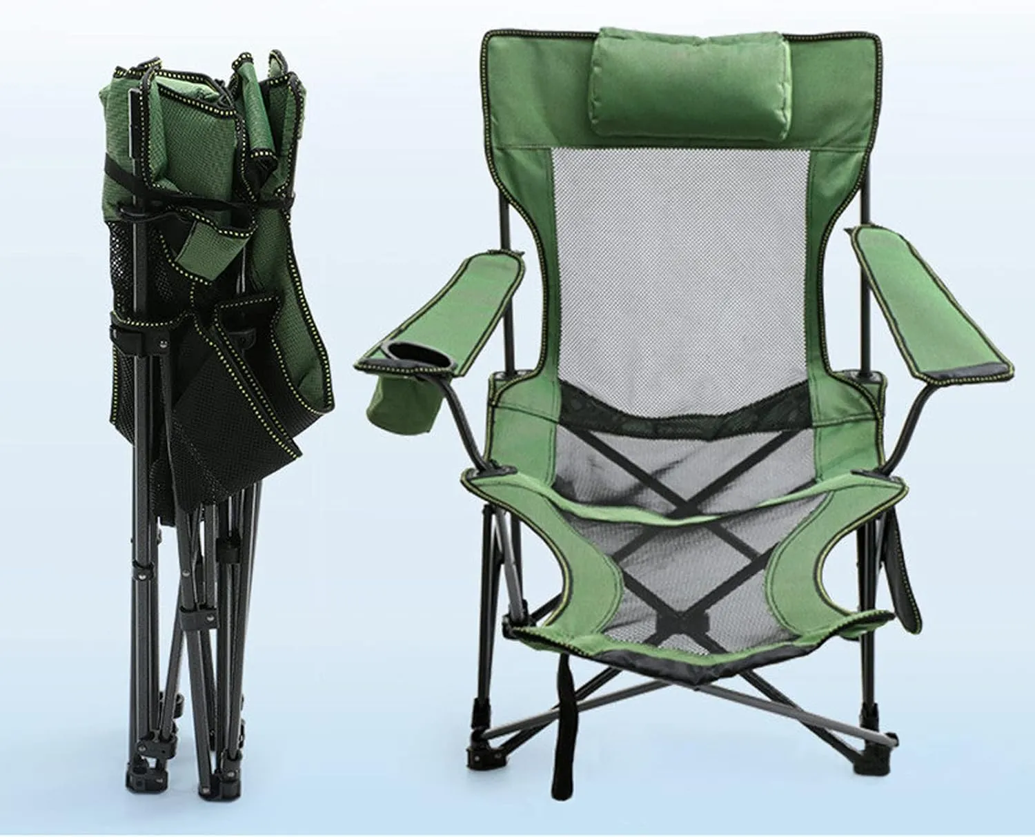 Camping Lounge Chair Folding Camping Chair with Footrest Portable Reclining Camping Chair Headrest Storage Bag Mesh Reclining Chair with Backpack