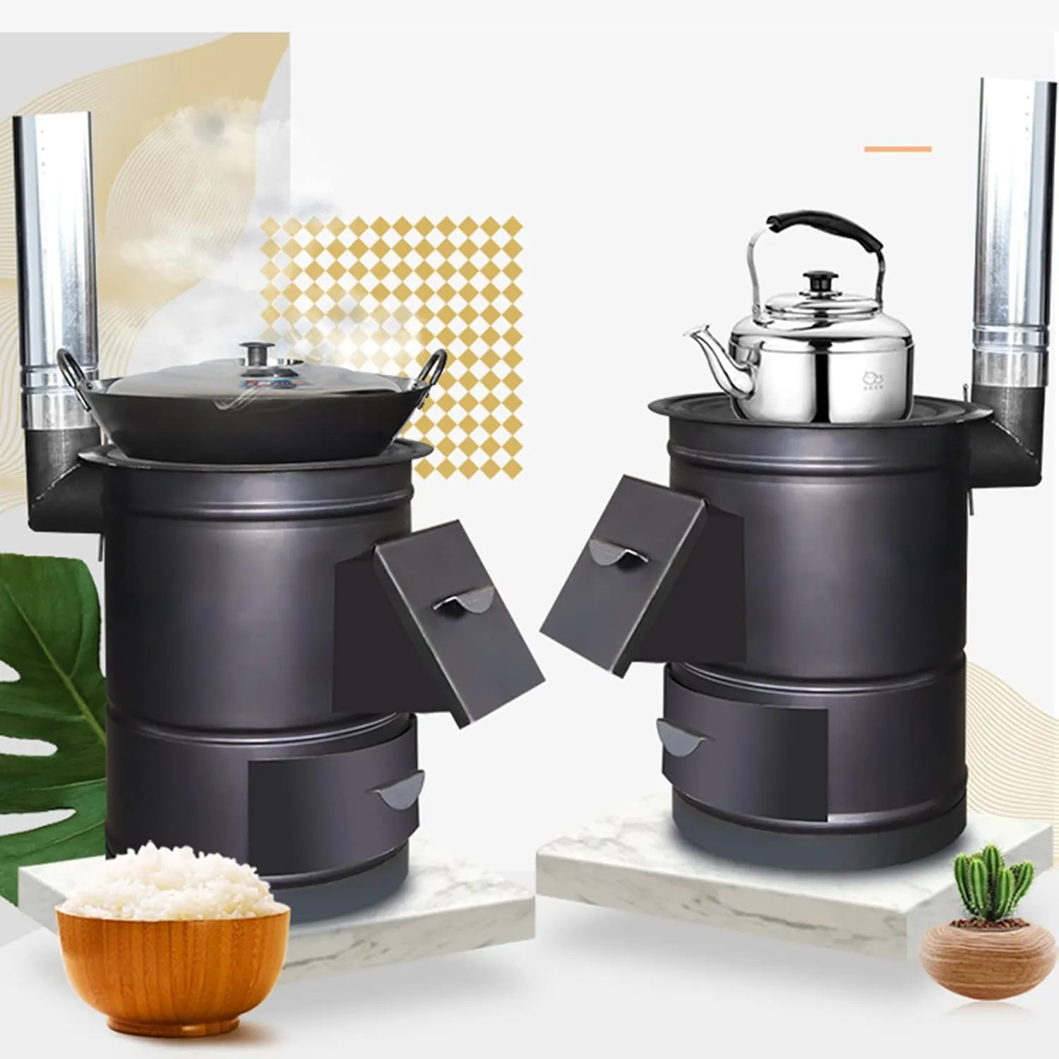 Camping Stove Outdoor Cookware Mess Kit Outdoor Folding Wood Stove Camping Pot Set Bowls Spoon Tableware Cooking Set
