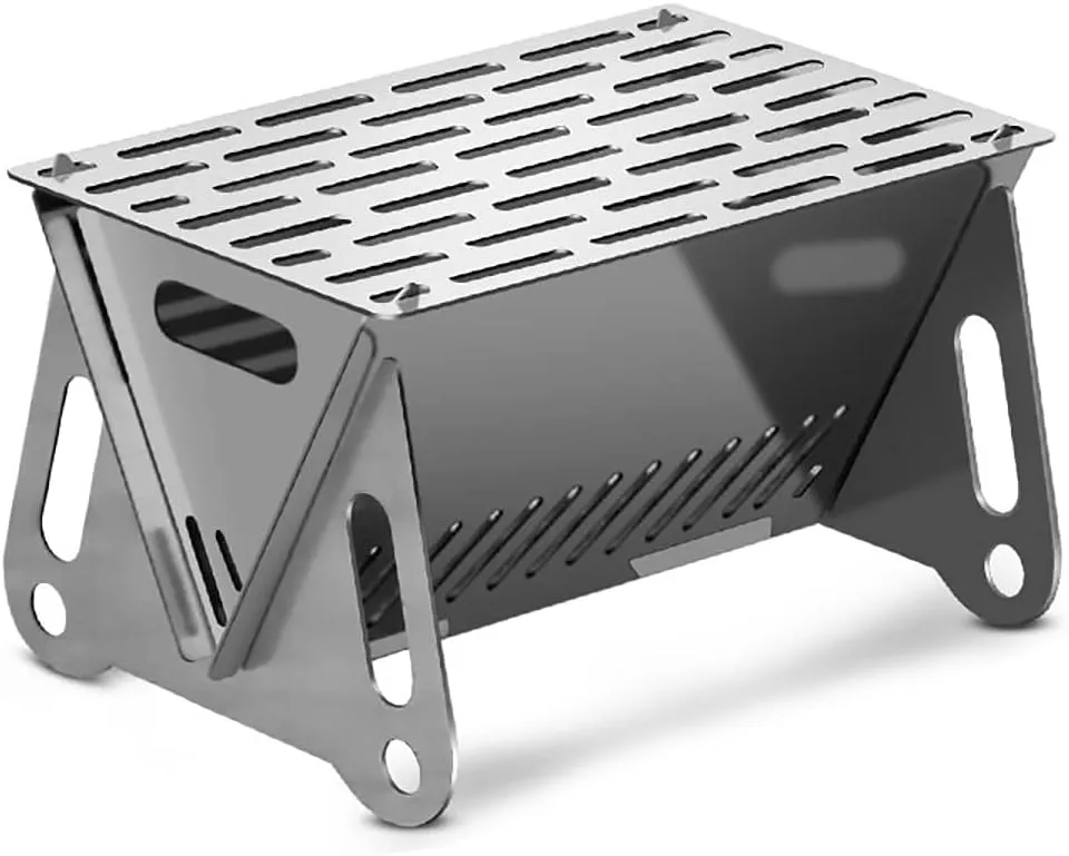 Camping Stove,Outdoor Stainless Steel Flat Card BBQ Stove, Portable Lightweight Compact Foldable,Stainless Steel Wood Burning Stove,for Outdoor Cooking