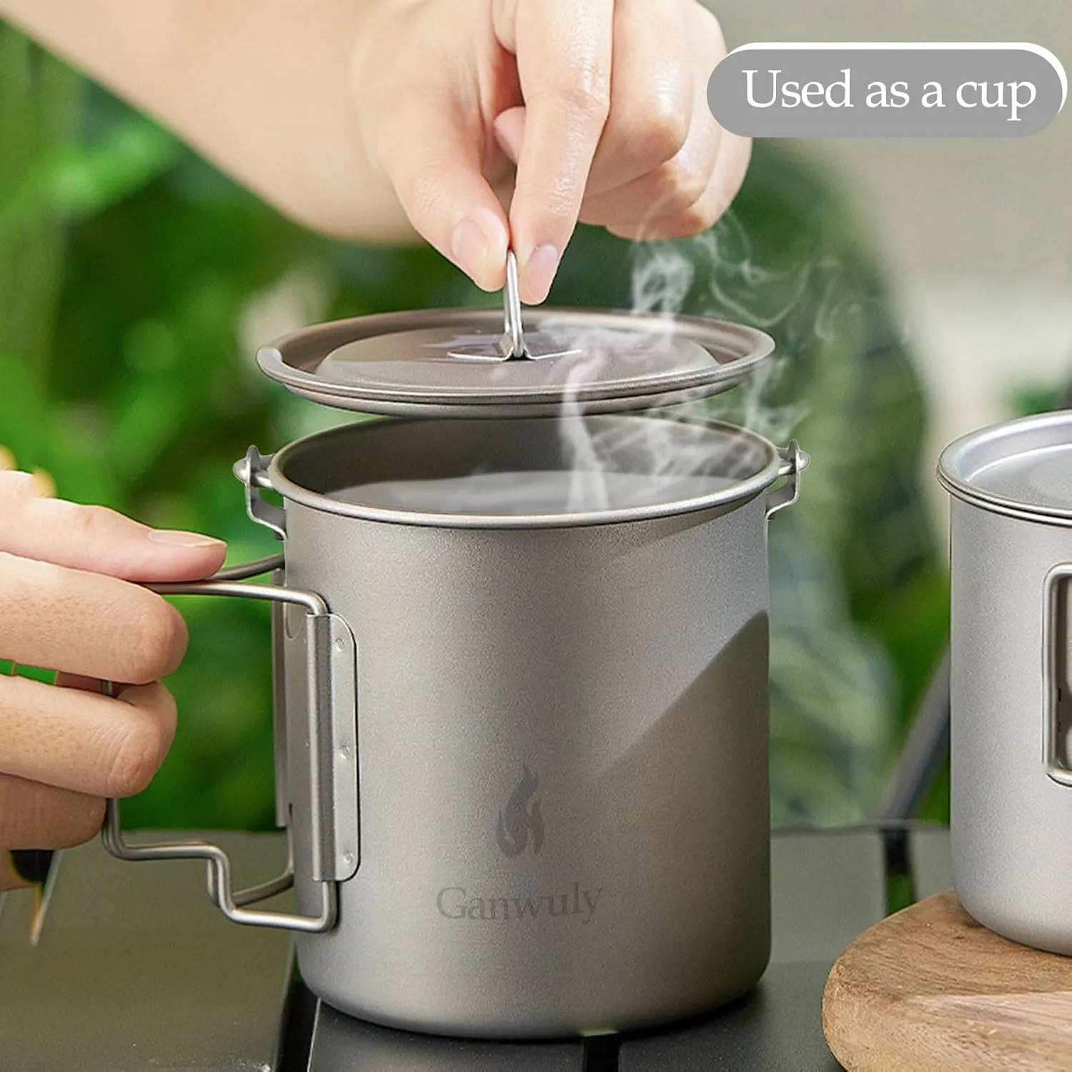 Camping Titanium Pot, 750ml Titanium Pot with Folding Spork, Lightweight Camping Pot for Backpacking Hiking Traveling and Picnic