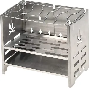 Camping Wood Stove Outdoor Wood Burning Stove with Blow Fire Pipe Stainless Steel Folding BBQ Grill for Camping Cooking