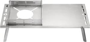 CAMPINGMOON Solo Camping Table Small Tabletop Heat Shield Windshield Stainless Steel Lightweight Compact with Storage Bag for ST-310 Alcohol Stove SK-310CP (Silver)