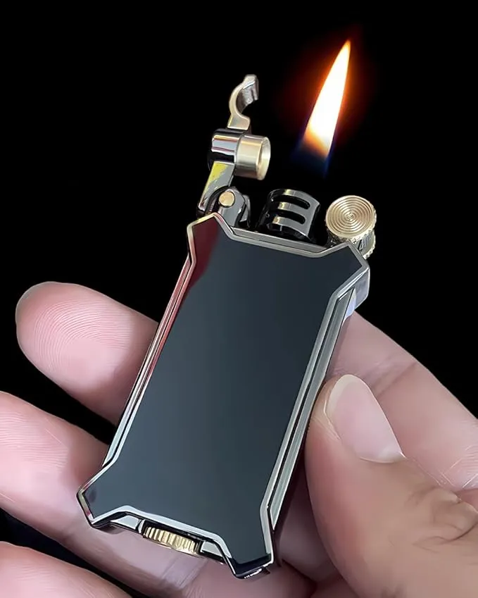 Candle Lighter Soft Flame Refillable Fluid Wheel Lighter Multipurpose Cool Vintage Lighters with Gift Box for Cooking Fireworks Camping Collection Gift (Black)