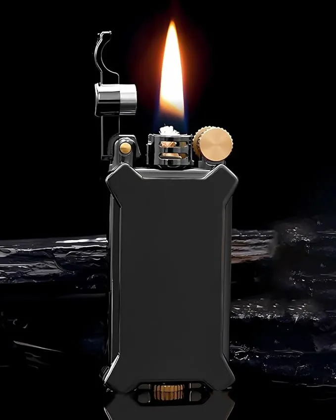 Candle Lighter Soft Flame Refillable Fluid Wheel Lighter Multipurpose Cool Vintage Lighters with Gift Box for Cooking Fireworks Camping Collection Gift (Black)