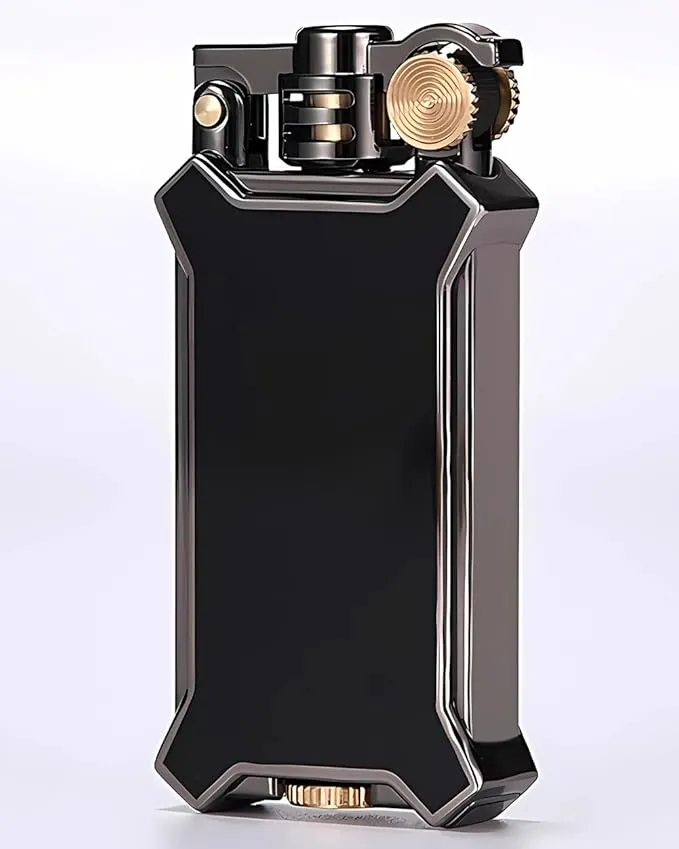 Candle Lighter Soft Flame Refillable Fluid Wheel Lighter Multipurpose Cool Vintage Lighters with Gift Box for Cooking Fireworks Camping Collection Gift (Black)