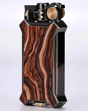 Candle Lighter Soft Flame Refillable Fluid Wheel Lighter Multipurpose Cool Vintage Lighters with Gift Box for Cooking Fireworks Camping Collection Gift (Wood grain)