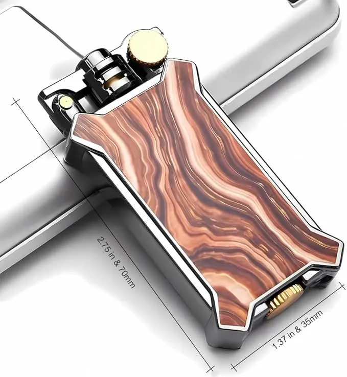 Candle Lighter Soft Flame Refillable Fluid Wheel Lighter Multipurpose Cool Vintage Lighters with Gift Box for Cooking Fireworks Camping Collection Gift (Wood grain)