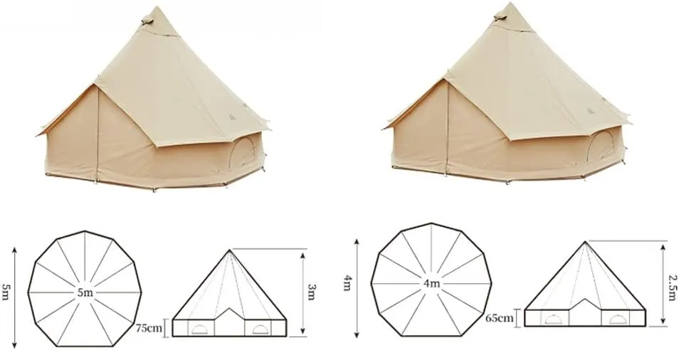 Canvas Bell Tent- w/Stove Jack, 4 Season Luxury Glamping Tent Waterproof Yurt Tents for Family Camping Outdoor Hunting Party