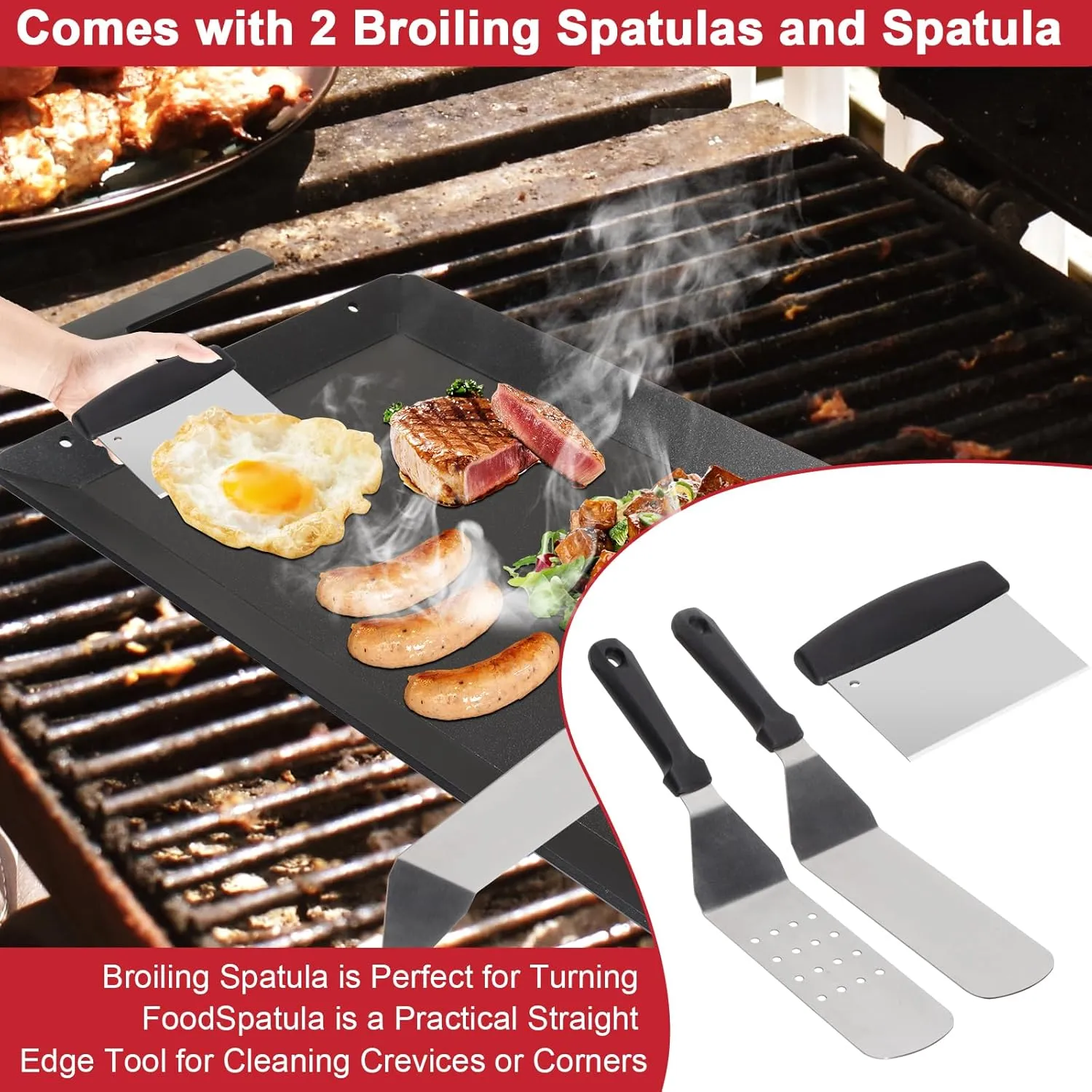 Carbon Steel Griddle for Stove Top Gas Grill, 24'' x 10'' Carbon Steel Flat Top Griddle for Induction Cooktop, Professional Cooking Griddle Pan for Made In Cookware