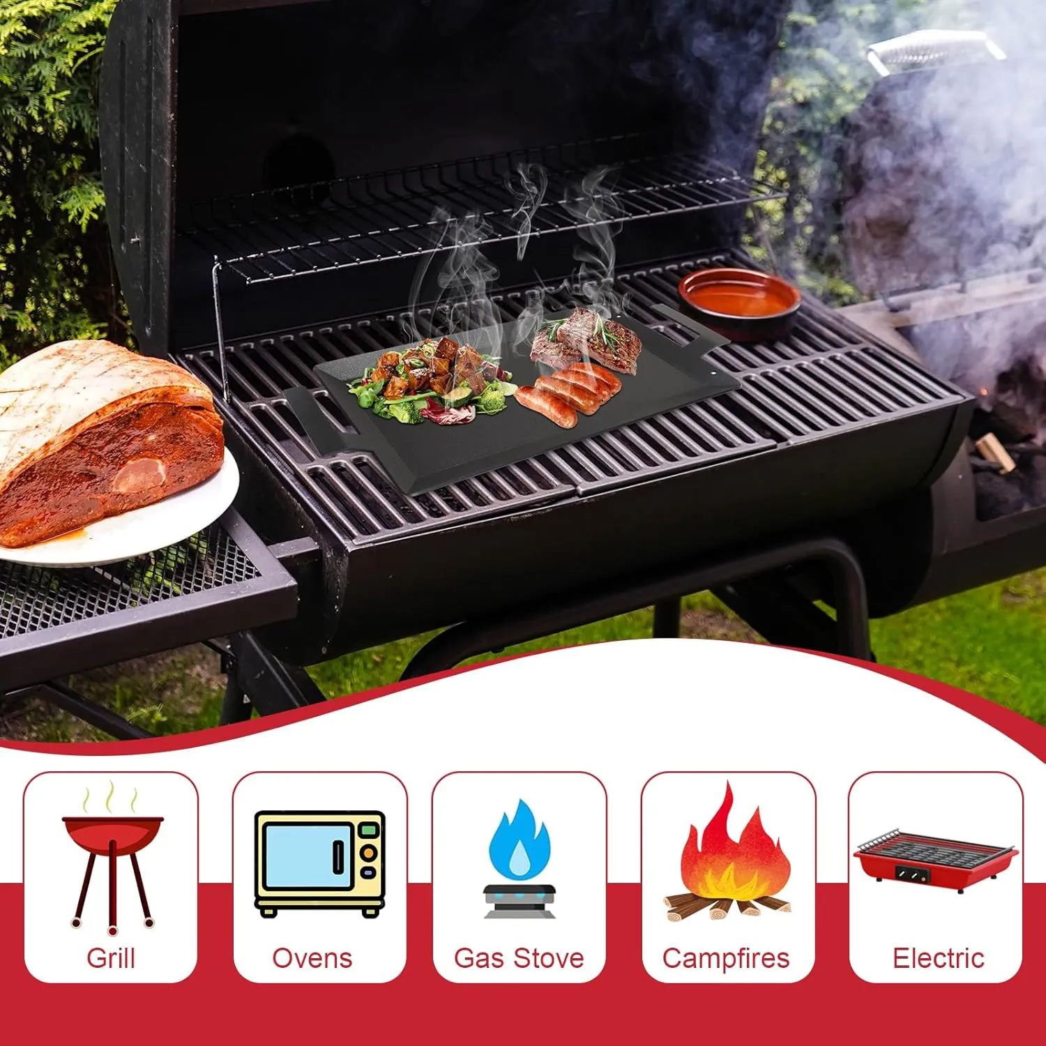 Carbon Steel Griddle for Stove Top Gas Grill, 24'' x 10'' Carbon Steel Flat Top Griddle for Induction Cooktop, Professional Cooking Griddle Pan for Made In Cookware