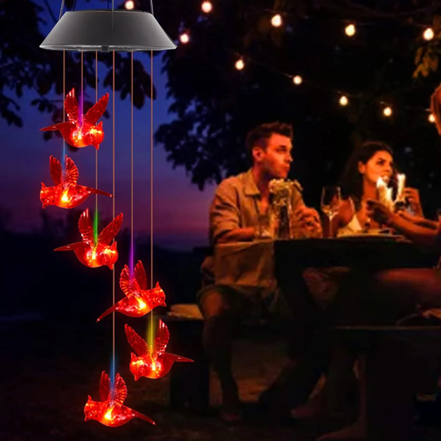 Cardinal Solar Wind Chimes for Outside, Cardinal Solar Hanging Lights Outdoor Wind Chime for Garden Patio Decor, Unique Gifts for Mother Mom Grandma Women Birthday