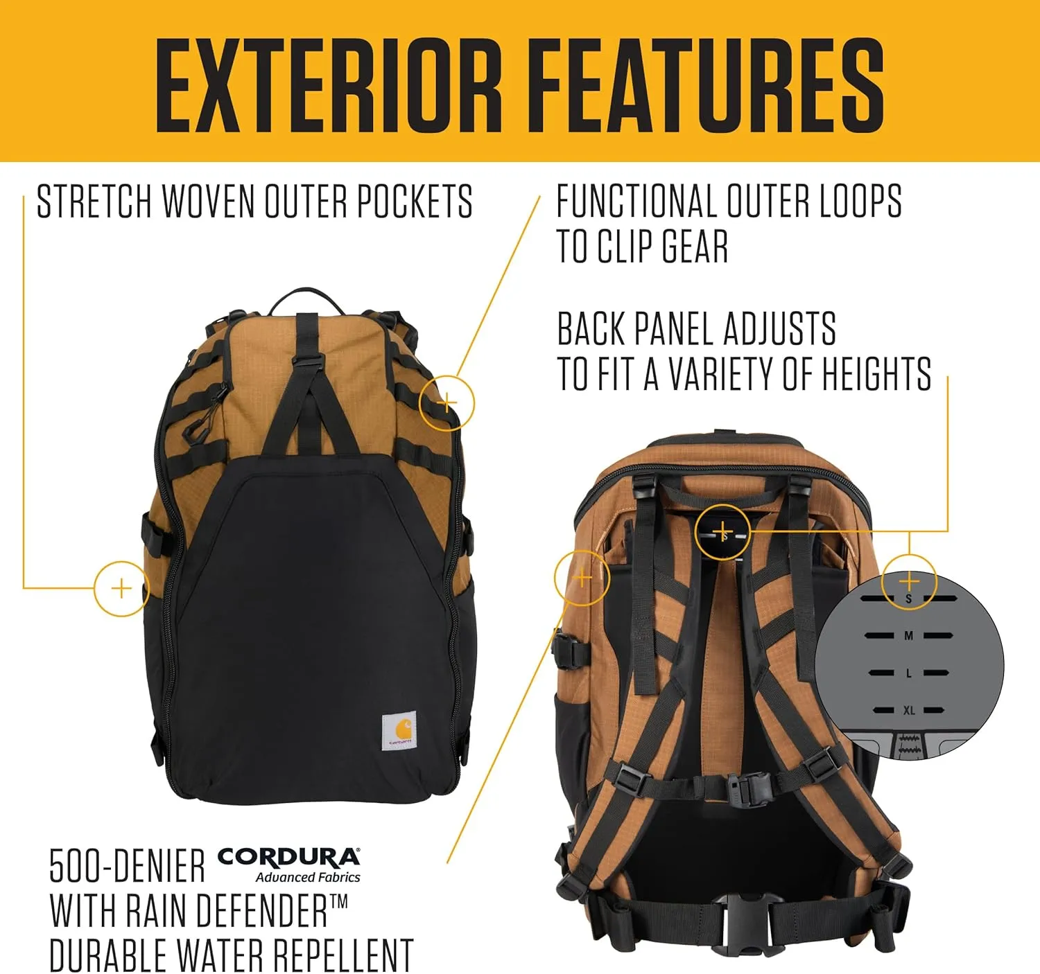 Carhartt 45L Nylon Internal Frame Hiking, Durable Camping & Backpacking Pack W/Hydration Port, Daypack for Men & Women, Black, One Size