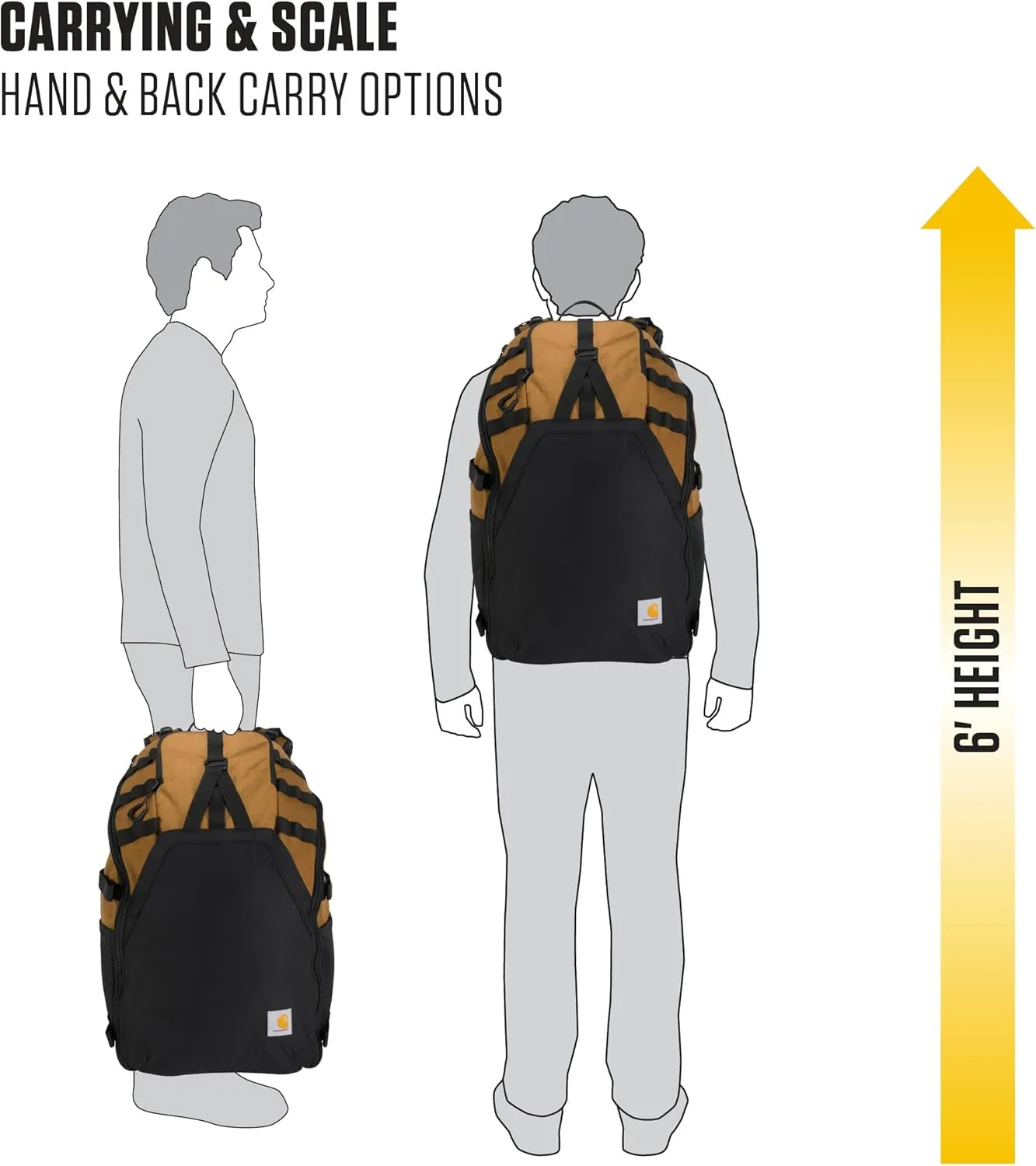 Carhartt 45L Nylon Internal Frame Hiking, Durable Camping & Backpacking Pack W/Hydration Port, Daypack for Men & Women, Black, One Size