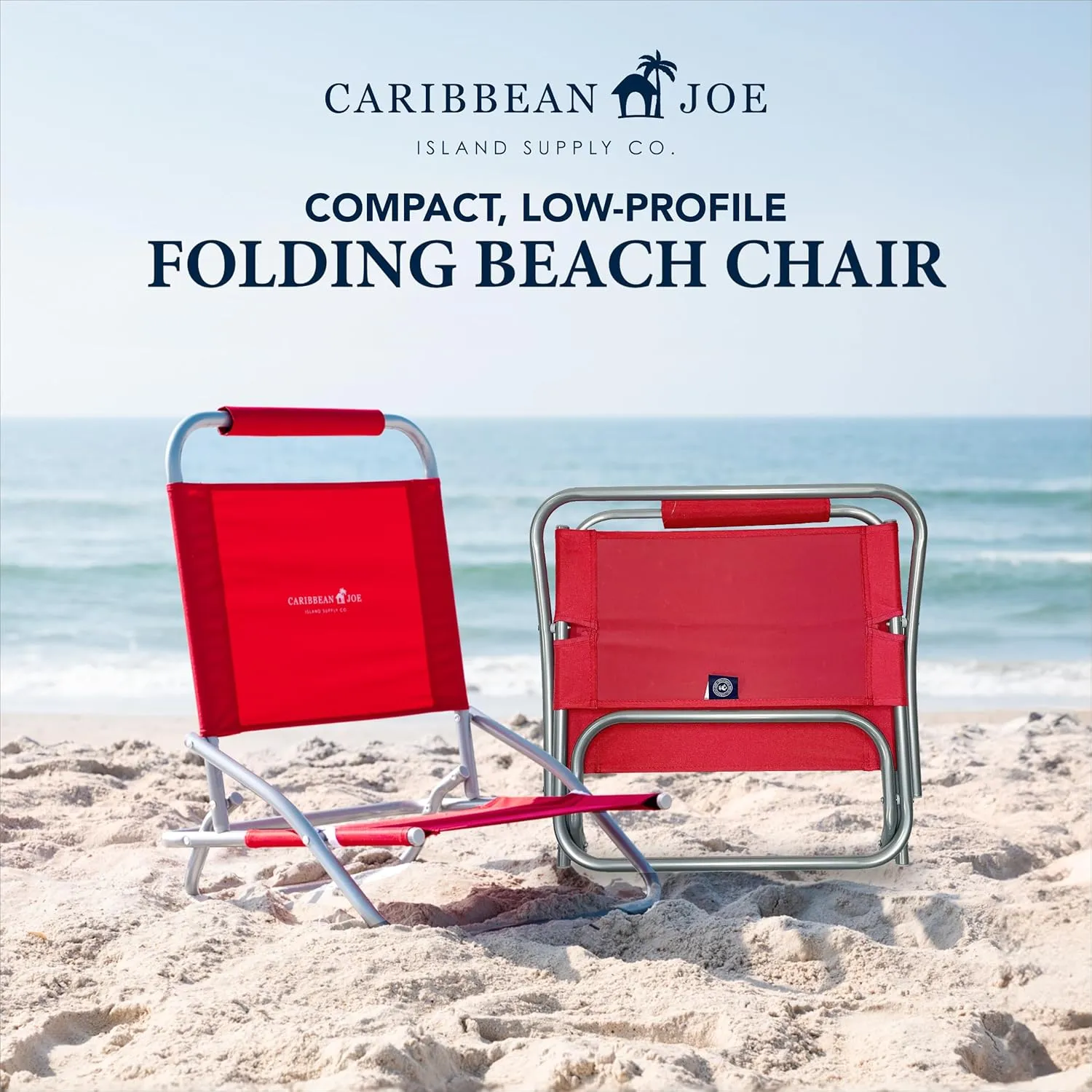 Caribbean Joe Folding Beach Chair, 1 Position Lightweight and Portable Foldable Outdoor Camping Chair, Red