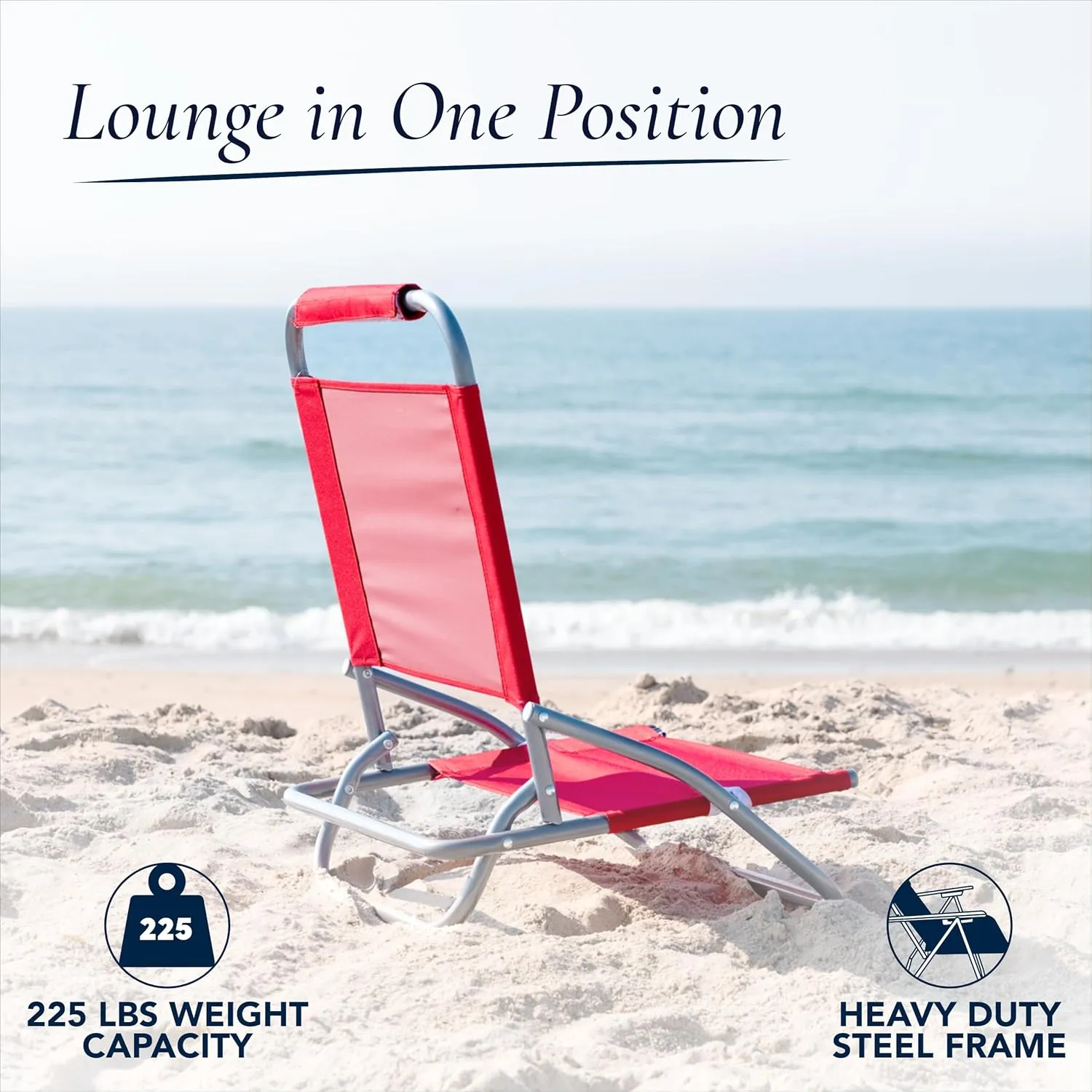 Caribbean Joe Folding Beach Chair, 1 Position Lightweight and Portable Foldable Outdoor Camping Chair, Red