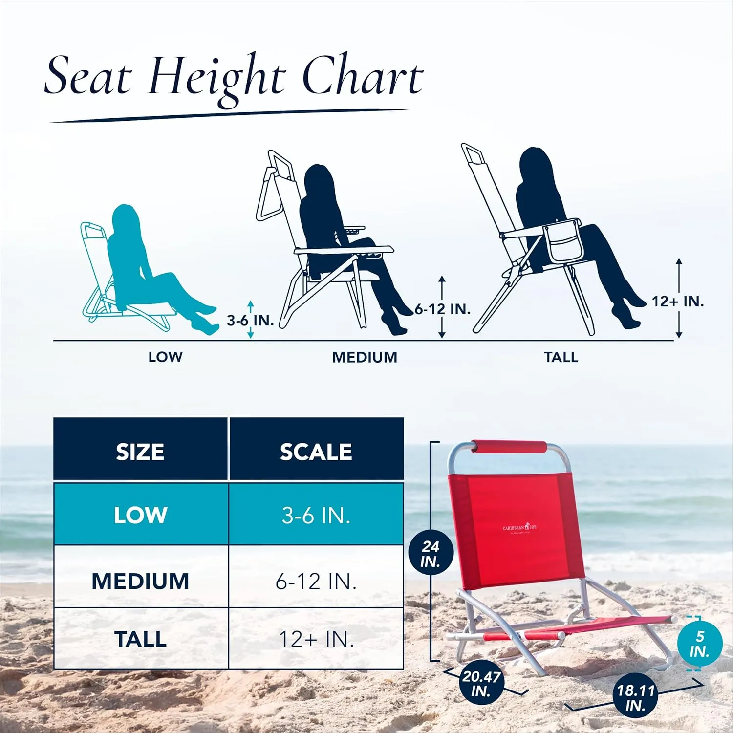 Caribbean Joe Folding Beach Chair, 1 Position Lightweight and Portable Foldable Outdoor Camping Chair, Red