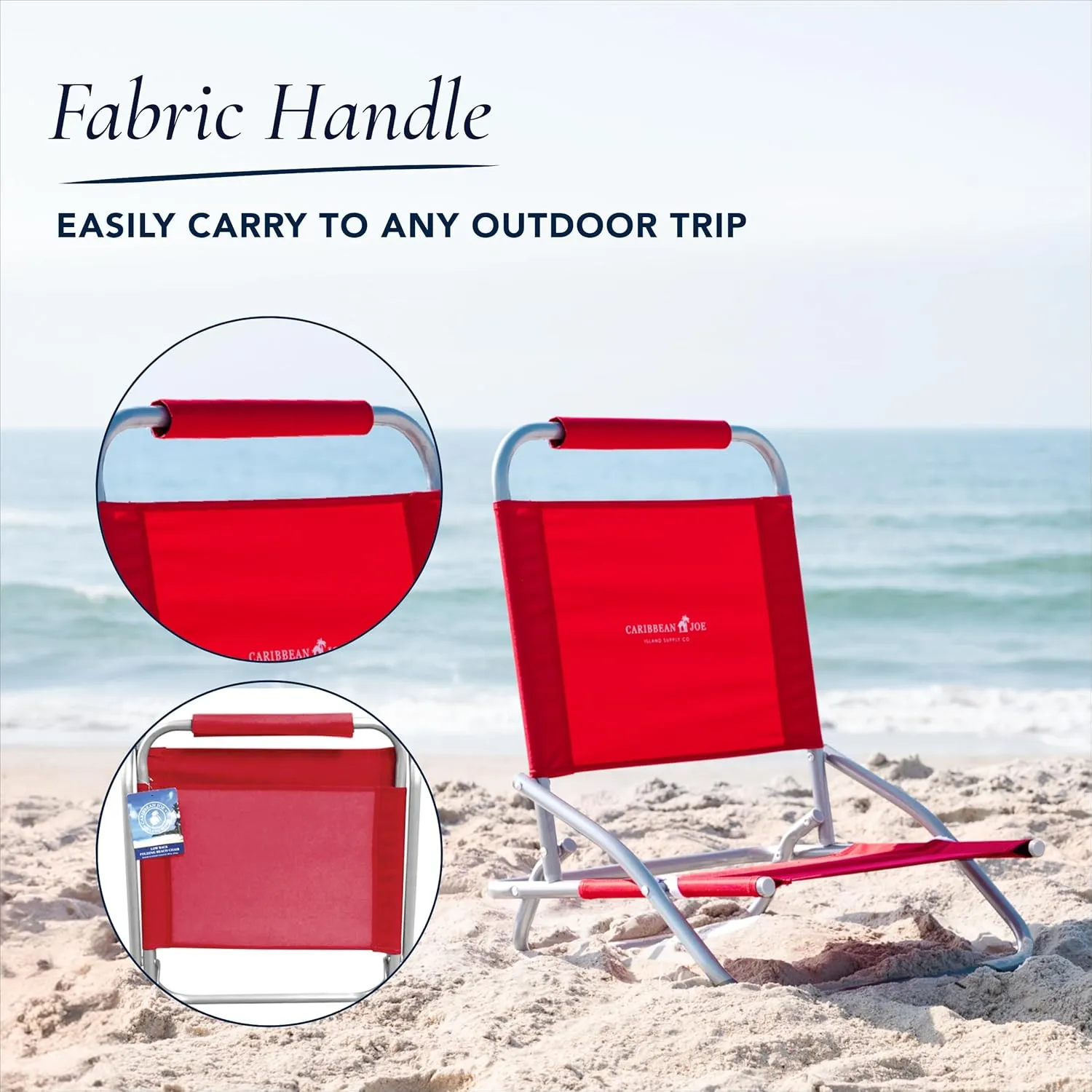 Caribbean Joe Folding Beach Chair, 1 Position Lightweight and Portable Foldable Outdoor Camping Chair, Red