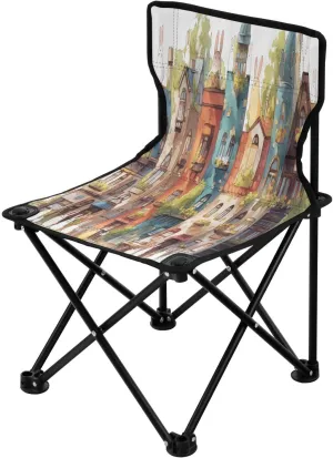 Cartoon Colorful Castle Portable Outdoor Folding Chair Anti-Slip Padded Oxford Cloth Stool Camping Chair Small for Beach Hiking Fishing Gardening Quad Camp Chair