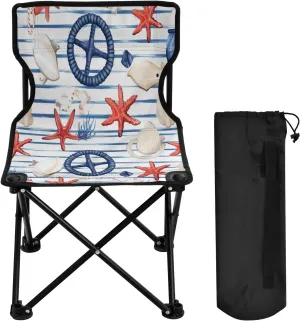 Cartoon Starfish Stripes Portable Outdoor Folding Chair Anti-Slip Padded Oxford Cloth Stool Camping Chair Small for Beach Hiking Fishing Gardening Quad Camp Chair