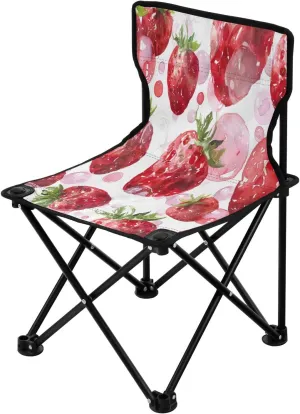 Cartoon Strawberry Portable Outdoor Folding Chair Anti-Slip Padded Oxford Cloth Stool Camping Chair Small for Beach Hiking Fishing Gardening Quad Camp Chair