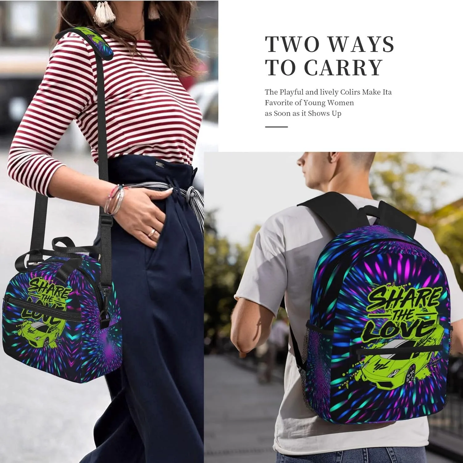Casual Travel Daypacks Backpack With Lunch Box Sets Adjustable Shoulder Straps, Black5