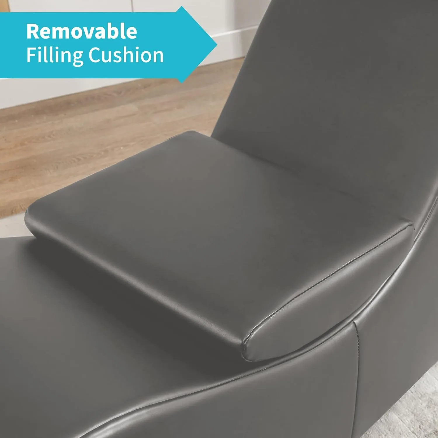 CECER Curved Chaise Lounge Chair for Yoga,Modern Faux Leather Yoga Chair for Stretching, Relaxing, Exercising, Chaise Lounge Indoor for Indoor Living Room,Bedroom（Silver-Grey）