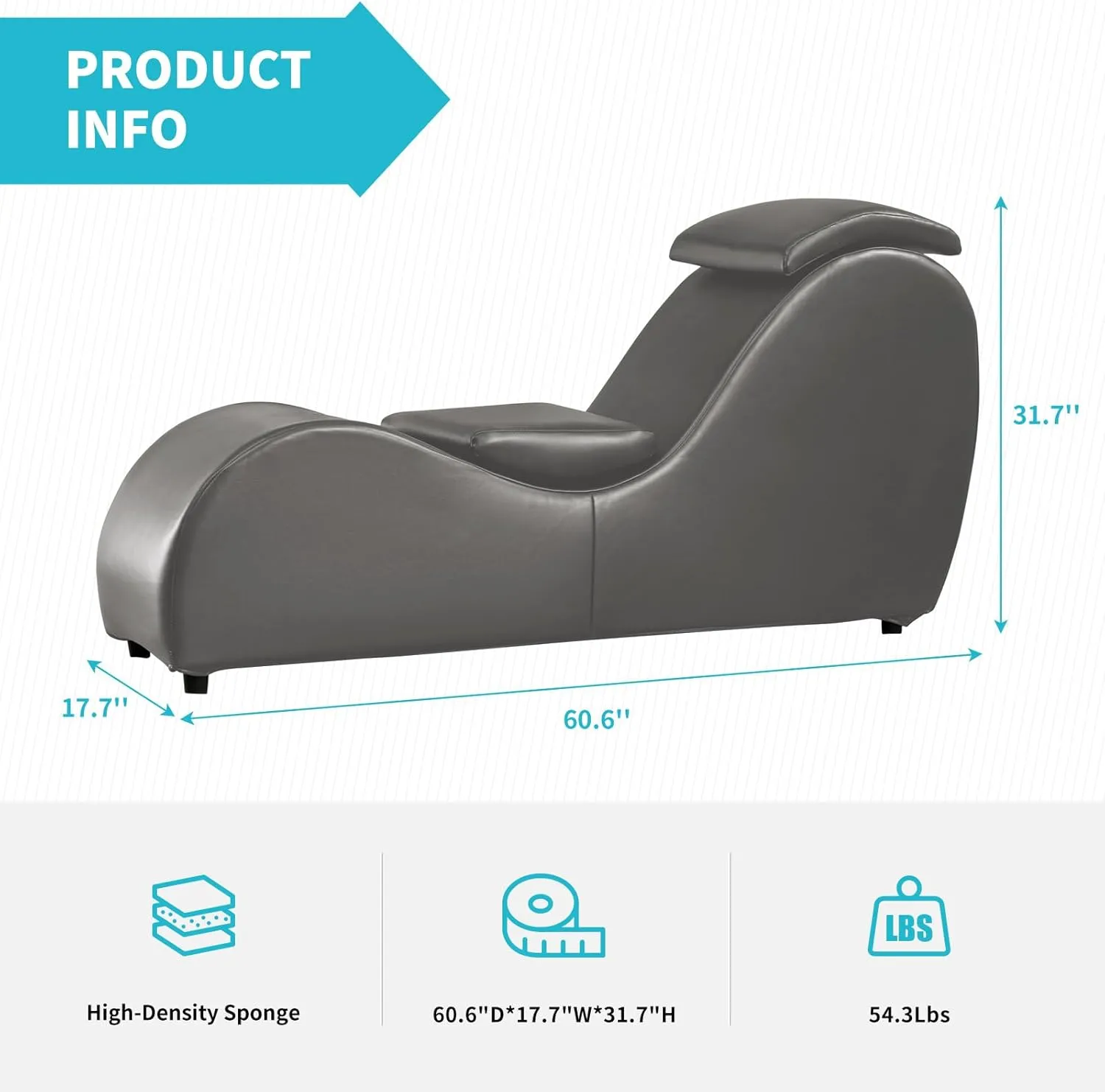CECER Curved Chaise Lounge Chair for Yoga,Modern Faux Leather Yoga Chair for Stretching, Relaxing, Exercising, Chaise Lounge Indoor for Indoor Living Room,Bedroom（Silver-Grey）