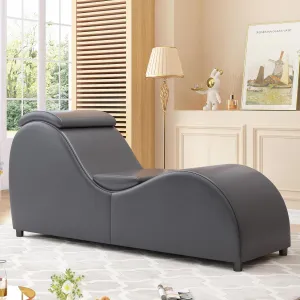 CECER Curved Chaise Lounge Chair for Yoga,Modern Faux Leather Yoga Chair for Stretching, Relaxing, Exercising, Chaise Lounge Indoor for Indoor Living Room,Bedroom（Silver-Grey）