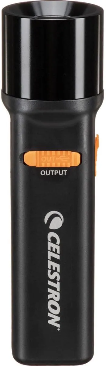 Celestron 93585 PowerTank Glow 5000 Portable USB Rechargeable Power Bank and Red Astronomy Flashlight - 5000 mAh Capacity, Includes Silicone Mount Straps, Black