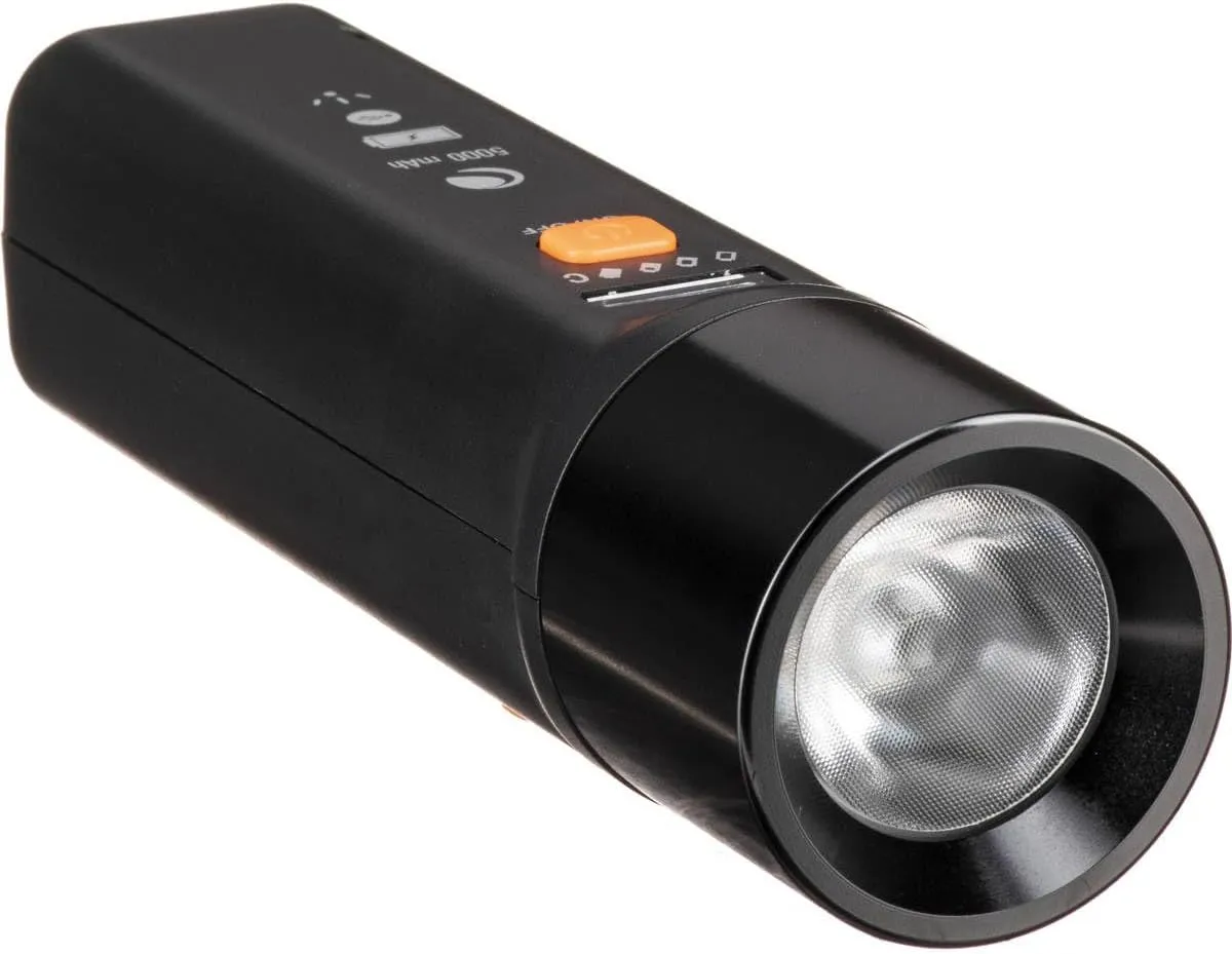 Celestron 93585 PowerTank Glow 5000 Portable USB Rechargeable Power Bank and Red Astronomy Flashlight - 5000 mAh Capacity, Includes Silicone Mount Straps, Black