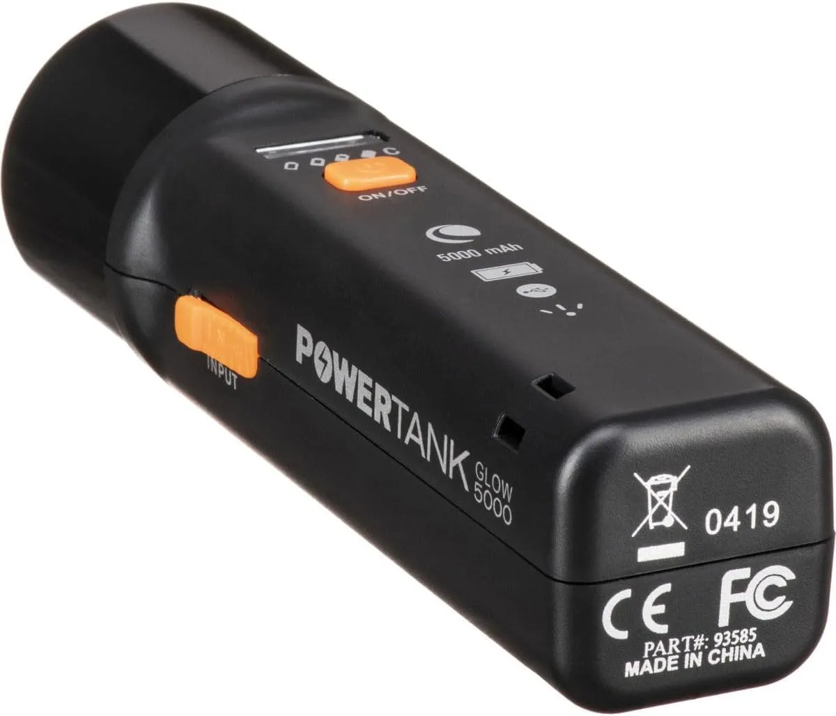 Celestron 93585 PowerTank Glow 5000 Portable USB Rechargeable Power Bank and Red Astronomy Flashlight - 5000 mAh Capacity, Includes Silicone Mount Straps, Black