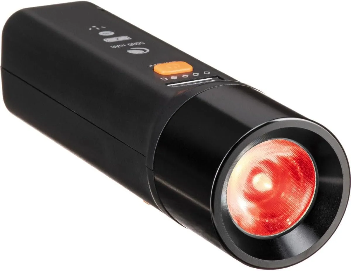 Celestron 93585 PowerTank Glow 5000 Portable USB Rechargeable Power Bank and Red Astronomy Flashlight - 5000 mAh Capacity, Includes Silicone Mount Straps, Black