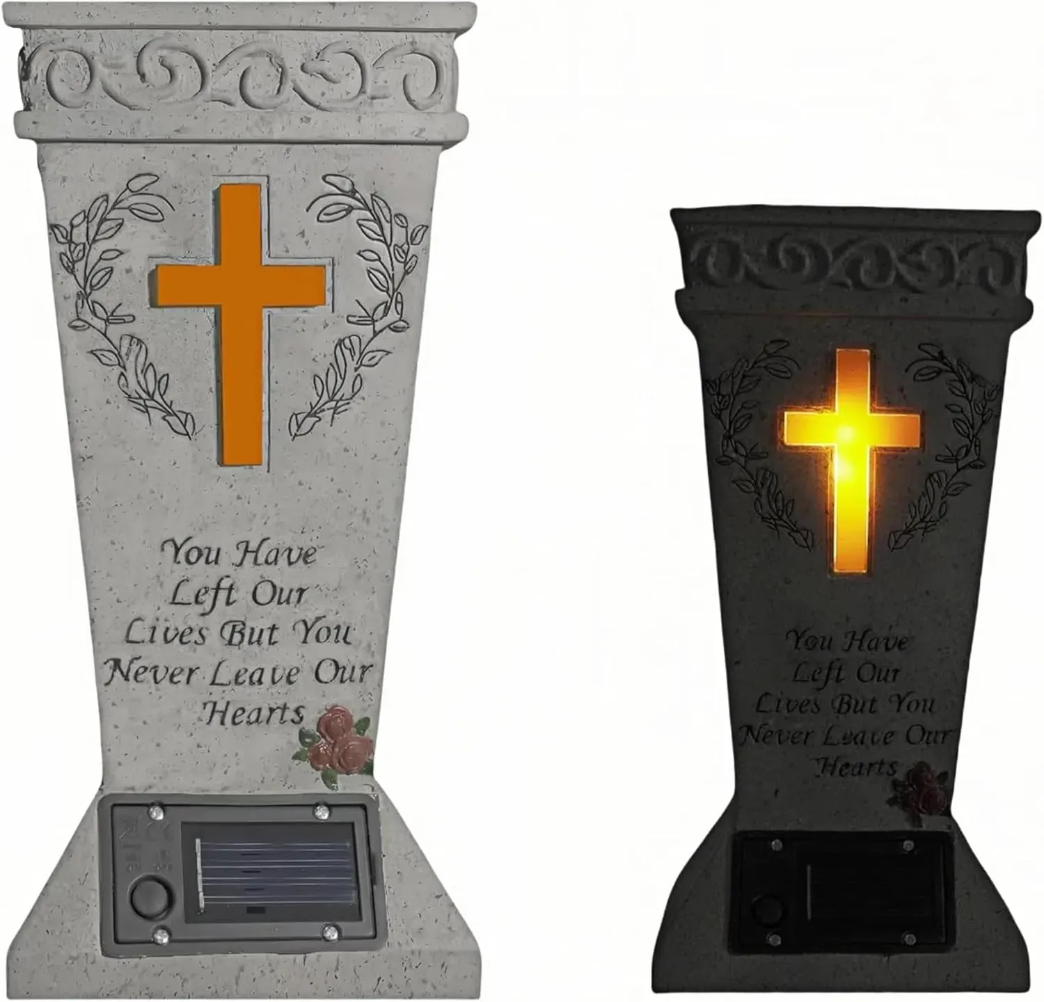 Cemetery Vases for Grave with Solar Light,Cross Flower Holder for Cemetery with Drain Stopper & Ground Spike,Grave Decorations for Cemetery Headstone Vase, Tokens of Sympathy for a Loved One's Passing