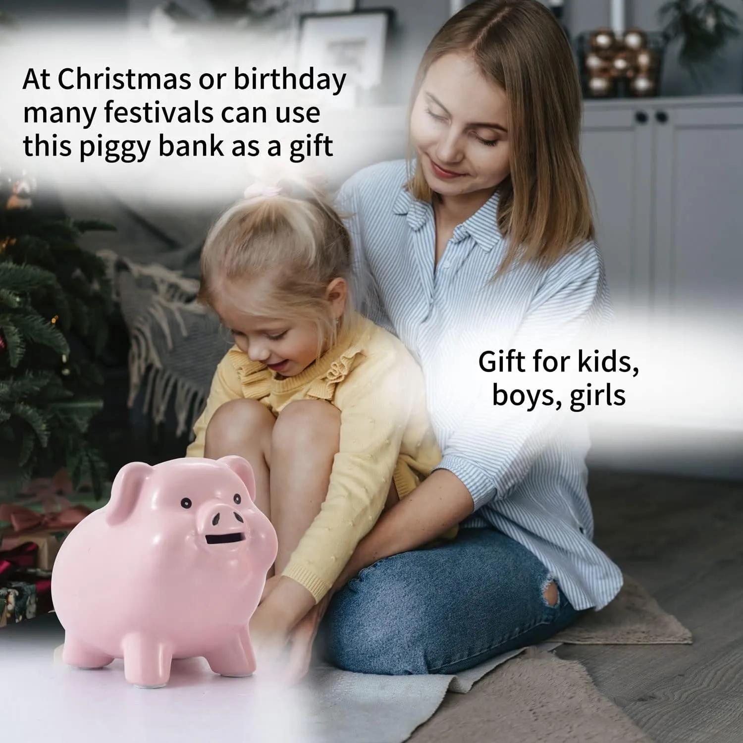 Ceramic Pig Piggy Bank for Adults Must Break to Open,Girls Coin Bank for Boys,Money Box for Cash Gift,Tip Money Jar,Alcancias De Dinero Para Adultos Niños,Cash Saving,Modern Home Decor Living Room