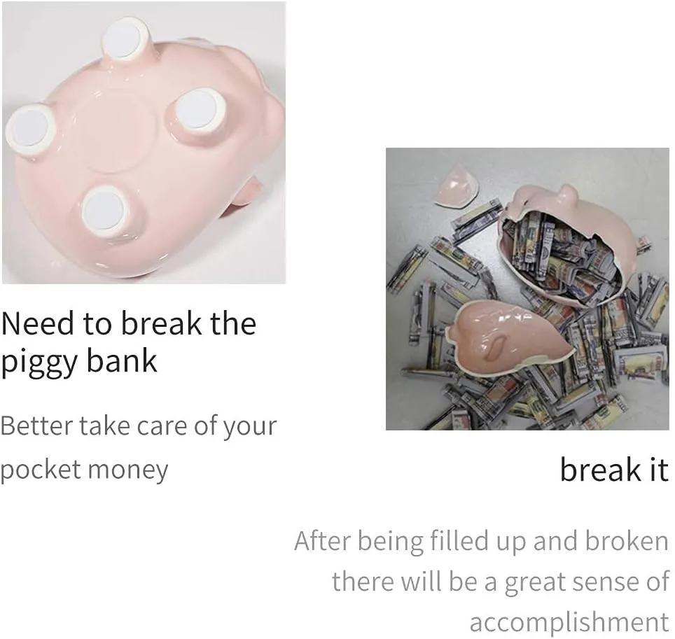 Ceramic Pig Piggy Bank for Adults Must Break to Open,Girls Coin Bank for Boys,Money Box for Cash Gift,Tip Money Jar,Alcancias De Dinero Para Adultos Niños,Cash Saving,Modern Home Decor Living Room